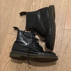 Dr. Martens Black Leather Boots with Yellow Accents